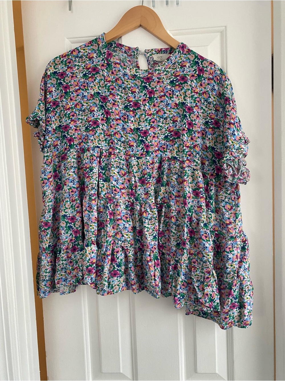 Floral Peplum Tunic Top - Pink/Green Mix